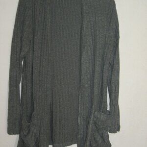 Open Front Ribbed Cardigan in Green with Front Slouchy Pockets Size Medi…